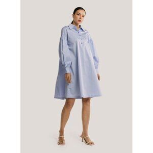 NEW Gentle Herd pale baby blue cotton blend collared button‎ shirt dress - Small